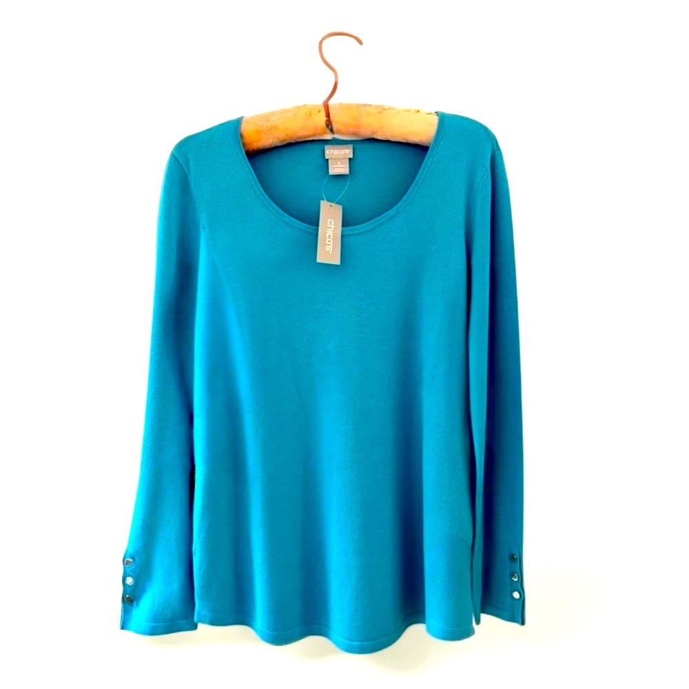 Chico's Woman Cardigan SET. Blue Color Block Women's Sweater Set, NWT, S/M - Picture 5 of 16